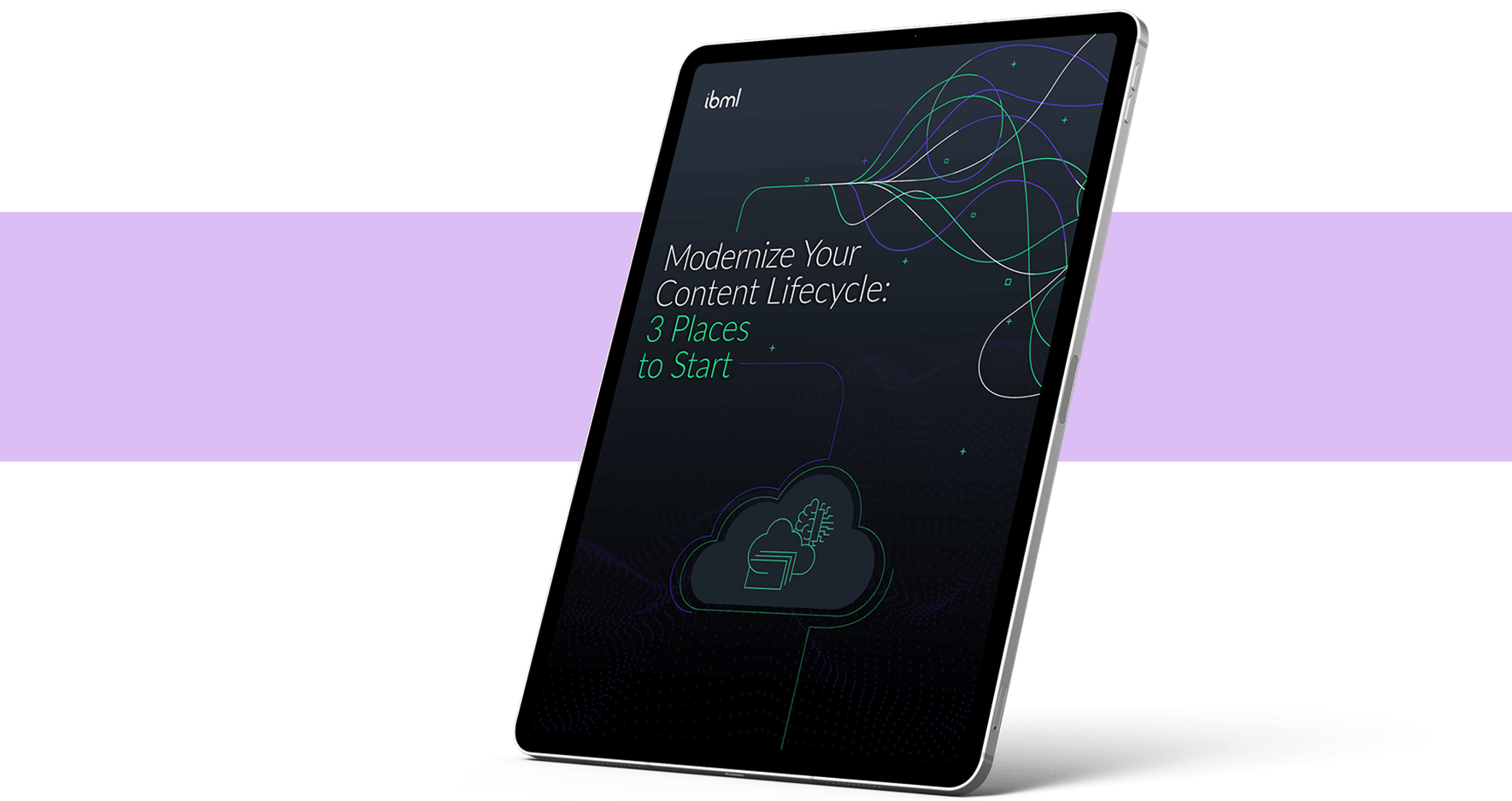 IBML Brand guide tablet preview with lilac line background