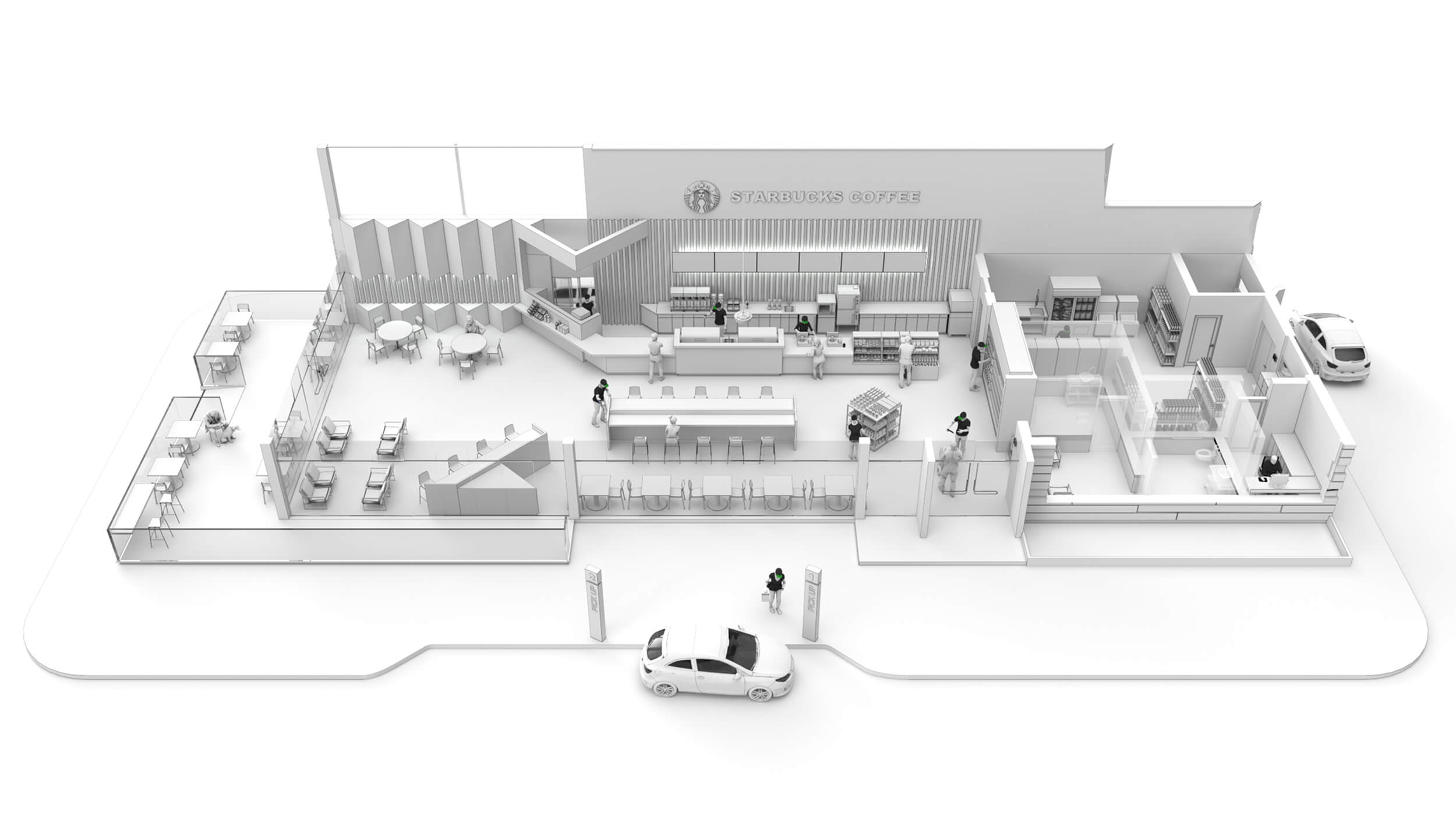 Starbucks Shop white 3d render