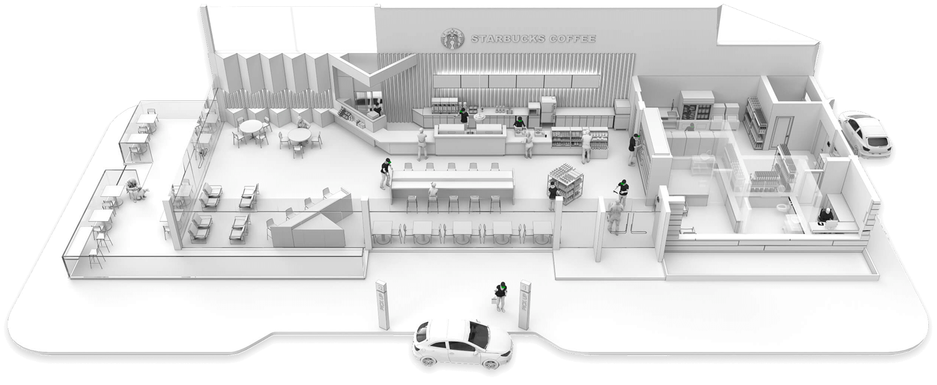Starbucks white 3d render building