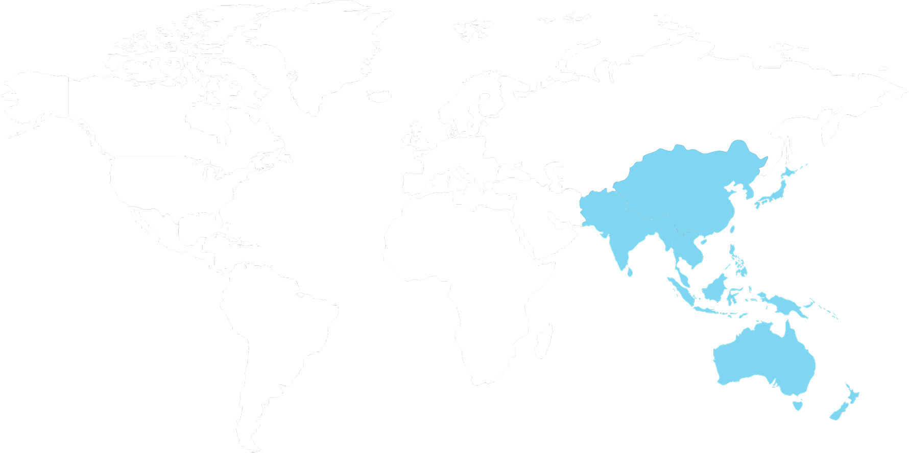 white World map highlighting in blue indochina and australia
