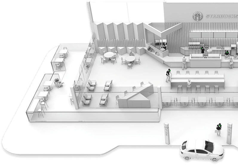 Starbucks white 3d building render